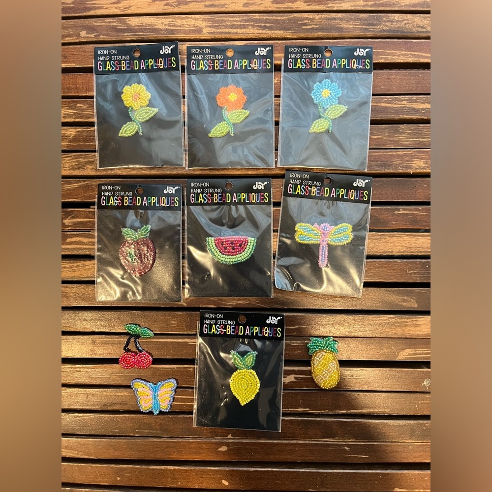 Iron on hand strung glass bead appliqué - random assortment of 50